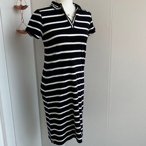 Lands' End Black and White Striped Midi Dress